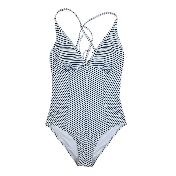 Cupshe Sz Medium Black And White Striped V-Neck One Piece Swimsuit - Picture 1 of 8
